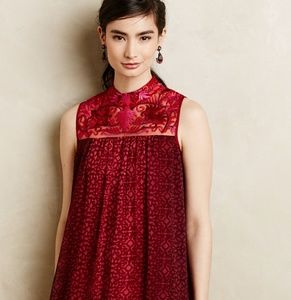 Anthropologie Niki Mahajan Red Embroidered Dress